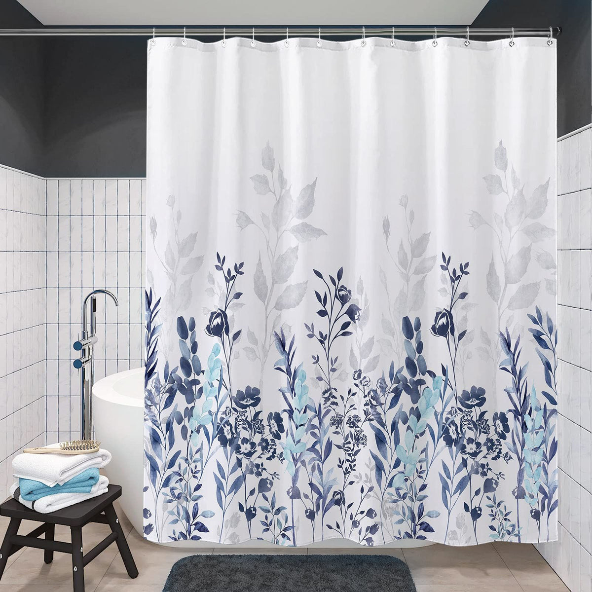 Fabric Shower Curtain,Japanese Style Flowers Shower Curtain Liner, Polyester Bathroom Curtain with 12 Hooks,72 x 72 inch
