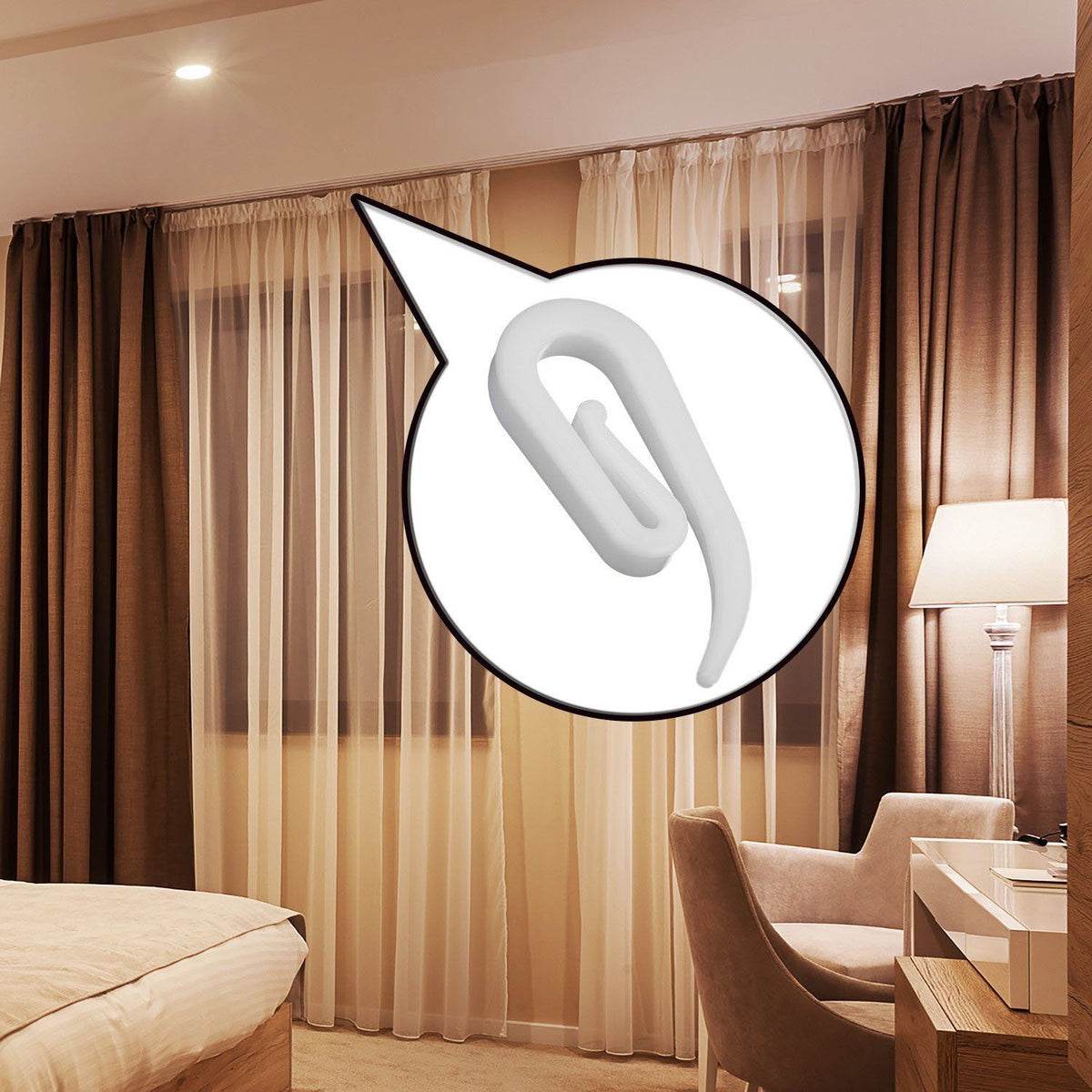 200pcs White Plastic Curtain Hooks for Window Curtain, Door Curtain and Shower Curtain shape plastic curtain hooks