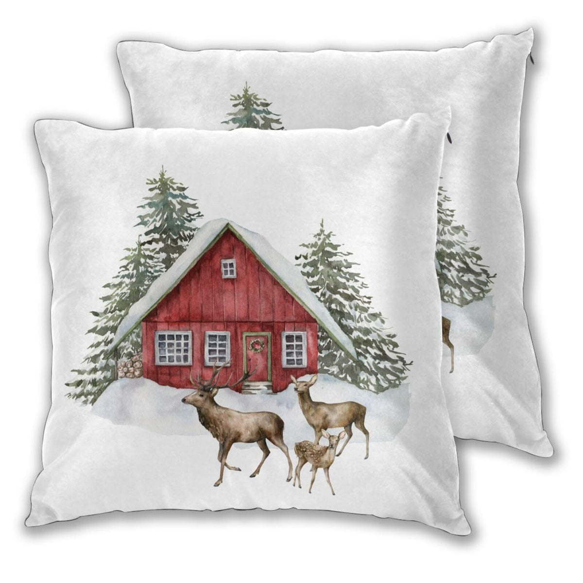 Christmas Tree Deer Farm Barn Pillow Covers 18"x18" Set of 2 Decorative Throw Pillow Covers Soft Pillow Protector Modern Home Decor