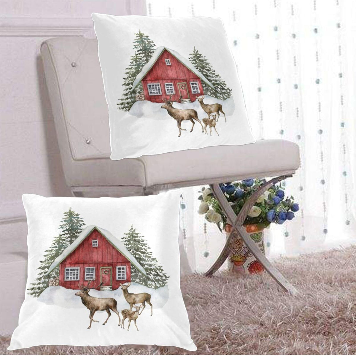 Christmas Tree Deer Farm Barn Pillow Covers 18"x18" Set of 2 Decorative Throw Pillow Covers Soft Pillow Protector Modern Home Decor