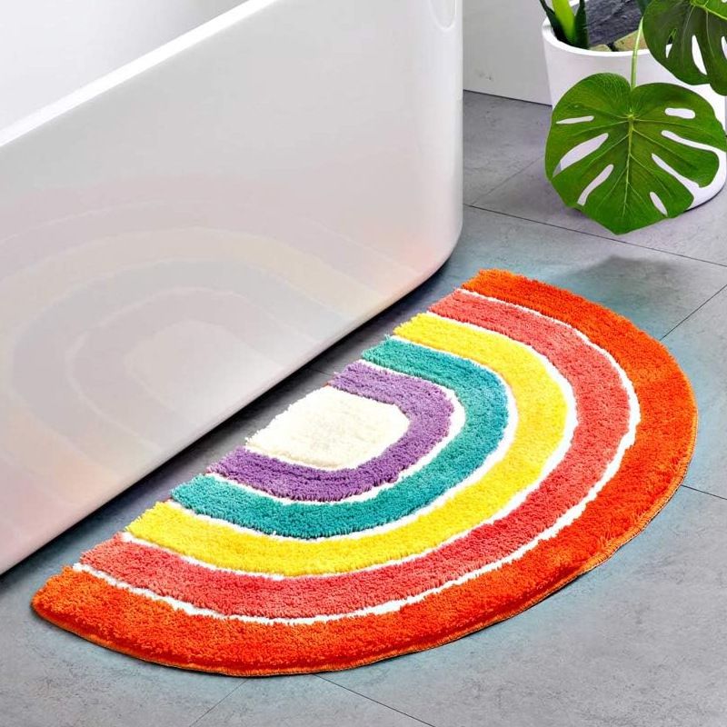Rainbow Bath Mat Colorful Flocking Rainbow Bathroom Rugs Microfiber Absorbent Non Slip Rainbow Rug Bath Room Front Door Machine