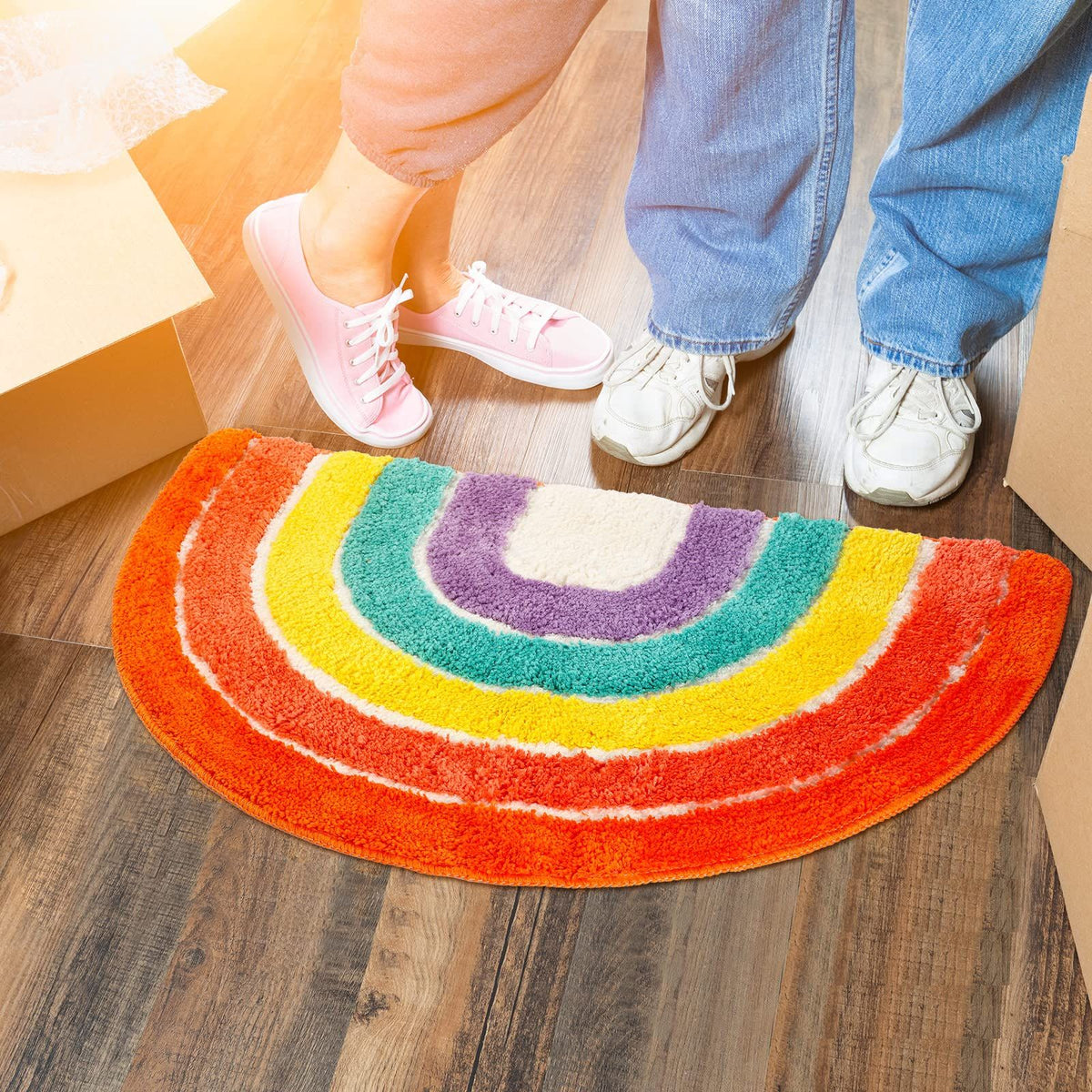 Rainbow Bath Mat Colorful Flocking Rainbow Bathroom Rugs Microfiber Absorbent Non Slip Rainbow Rug Bath Room Front Door Machine