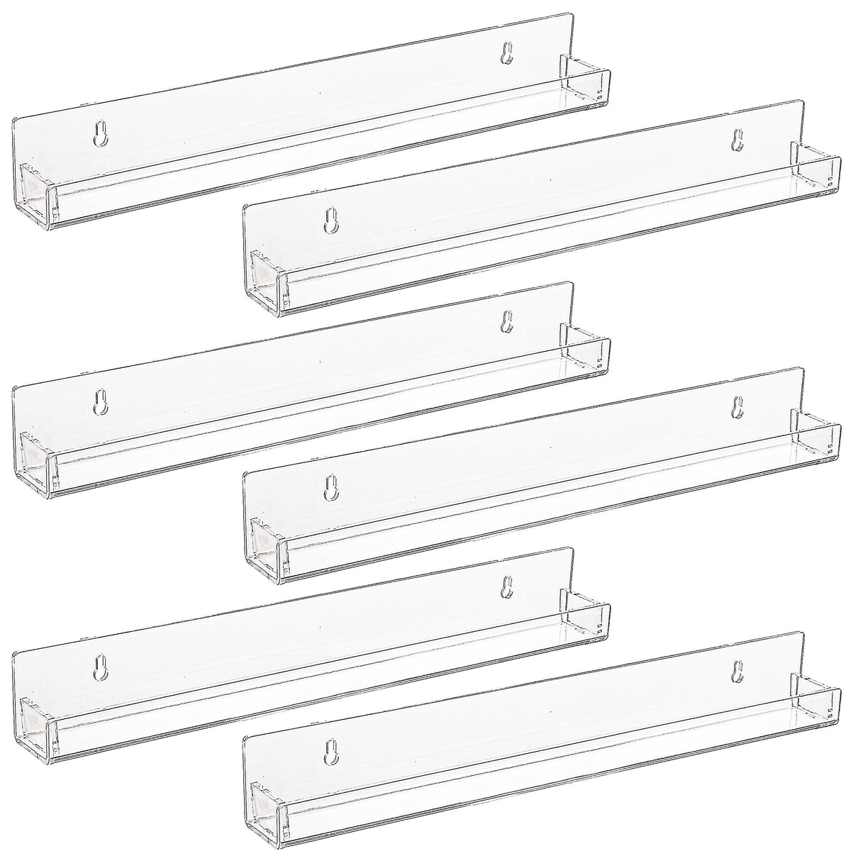 6 Pack Invisible Acrylic Floating Bookshelf for Kids Room,15 inch Clear Nail Polish Rack Wall Mounted,Small Toy Storage Wall Shelf