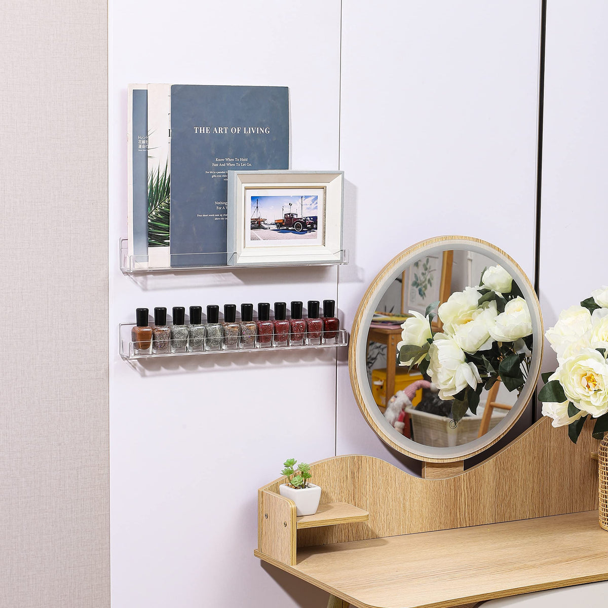 6 Pack Invisible Acrylic Floating Bookshelf for Kids Room,15 inch Clear Nail Polish Rack Wall Mounted,Small Toy Storage Wall Shelf
