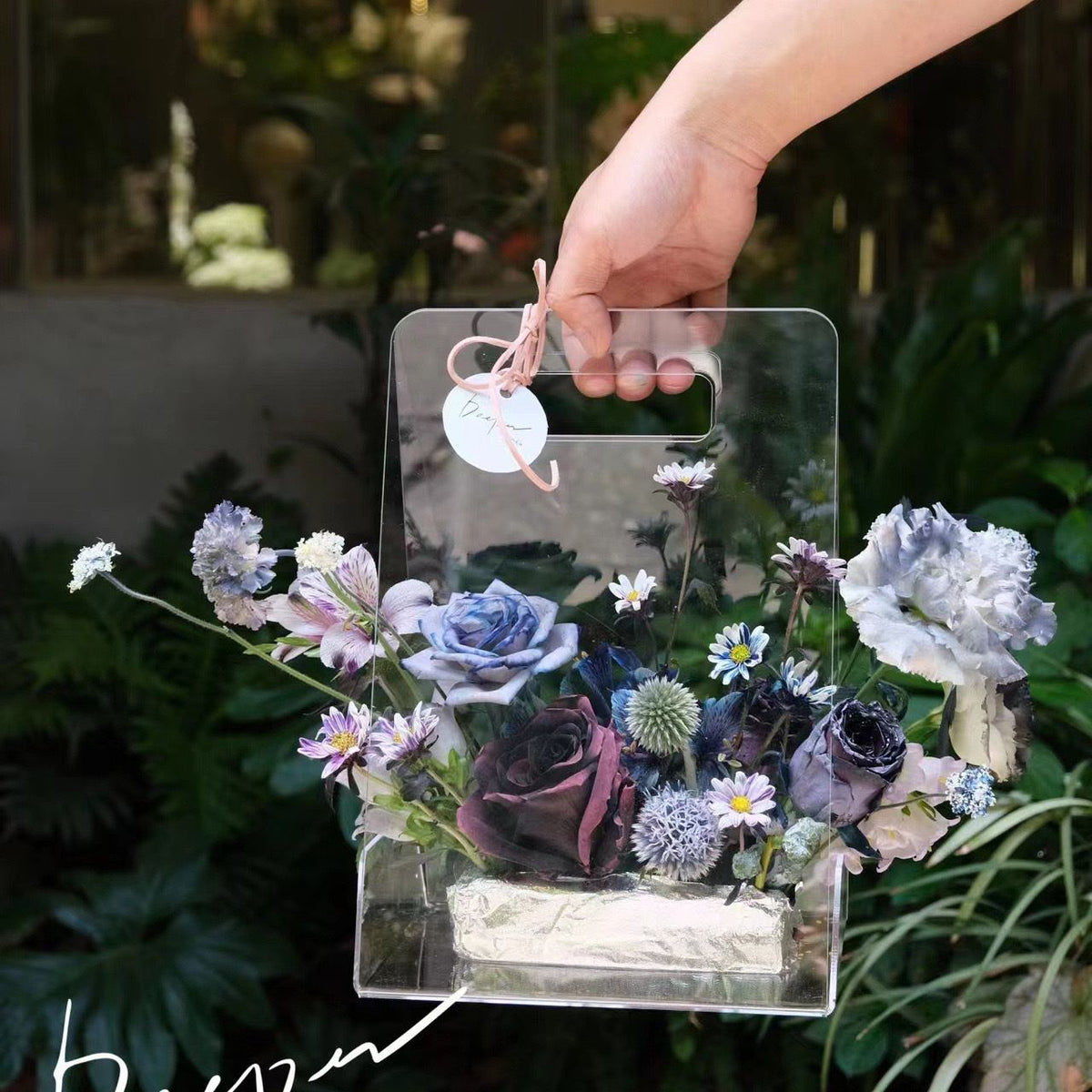 Acrylic Hand-held Vase,High-end Transparent Flower Box,Portable Flower Basket Floral Arrangement Flower (Acrylic vase)