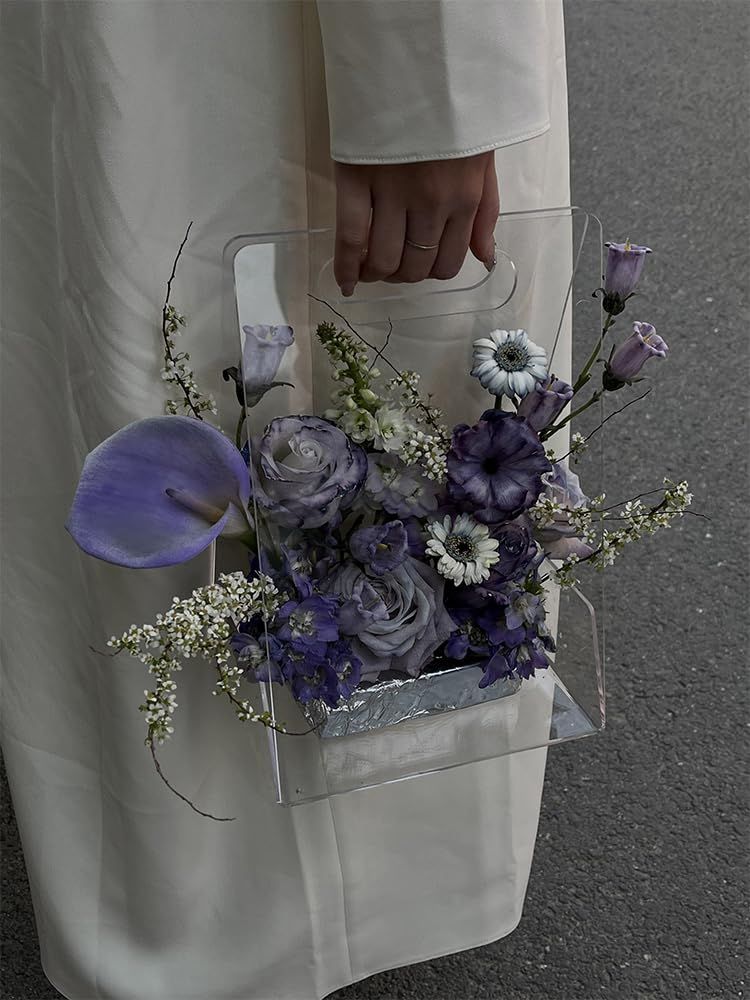 Acrylic Hand-held Vase,High-end Transparent Flower Box,Portable Flower Basket Floral Arrangement Flower (Acrylic vase)