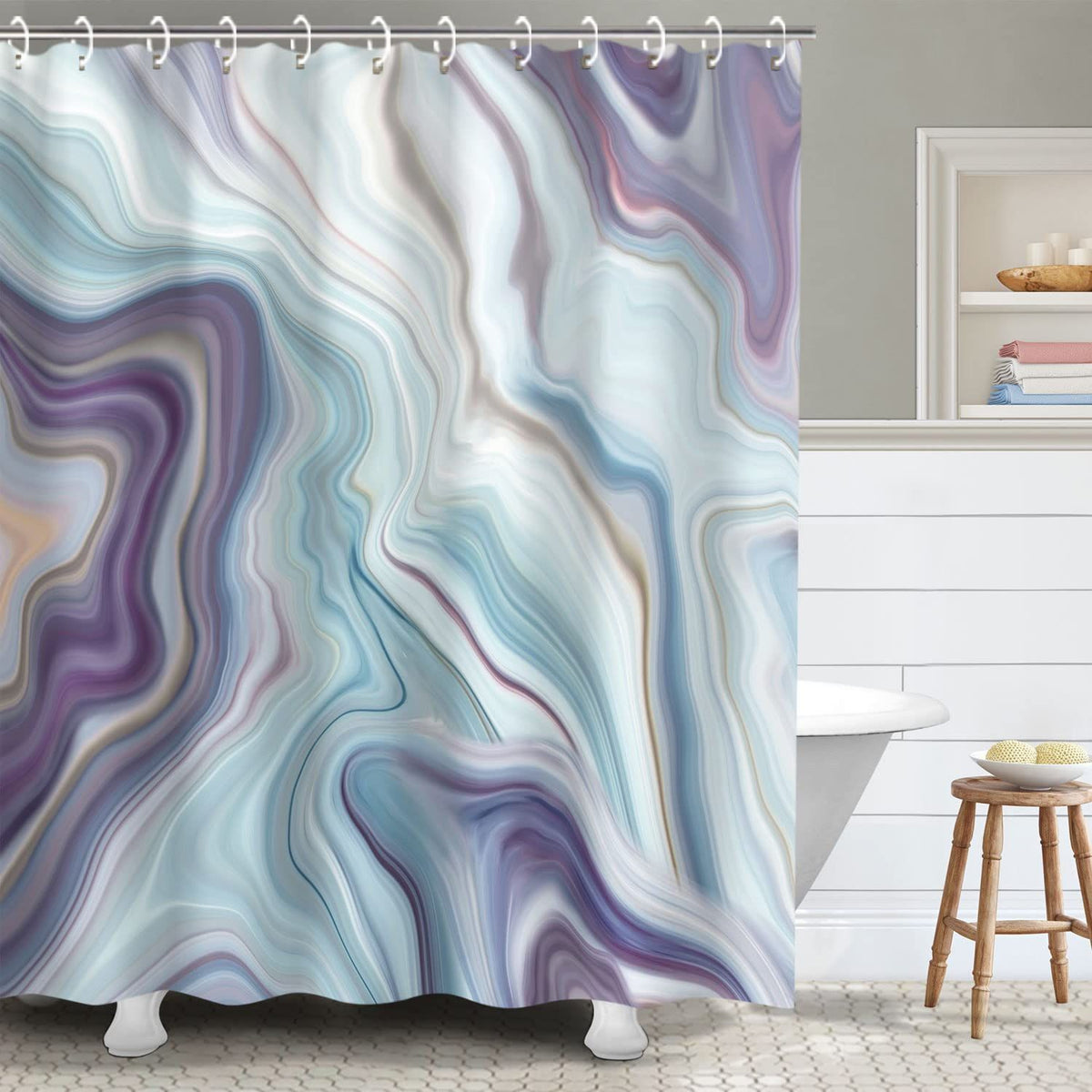 RosieLily Purple Shower Curtain,Blue Shower Curtains for Bathroom, Abstract Shower Curtain Set with 12 Hooks, 72Wx72H