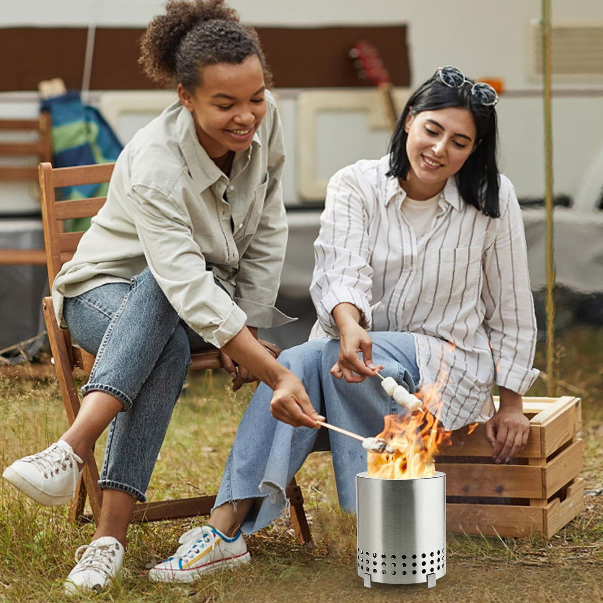 Stainless Steel Fire Pit Mini Bonfire Pit Iron Camping Stove Table Tabletop Smokeless Fire Pit Outdoor Firepit for Picnic