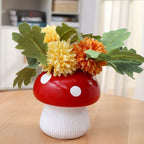 Mushroom Vase Home Decor, Exquisite Red Ceramic Vase, Cute Mushroom Decoration, Girl's Room Decor, Idea Flower Vases for Bouquet