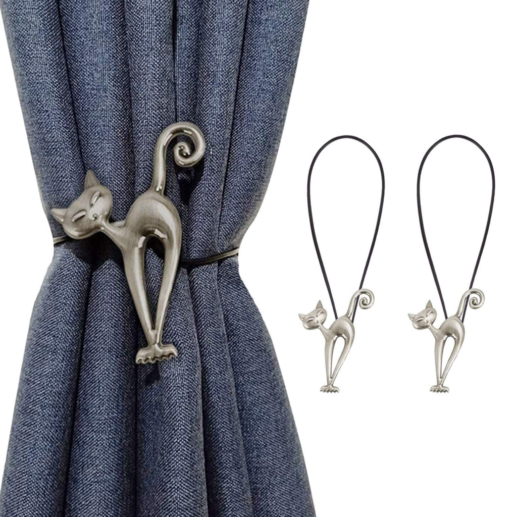 2 Pcs Magnetic Curtain Tiebacks, Holdback Strong Magnet Curtain Clips Rope No Drilling Curtain Holder Buckle (Cat Style)