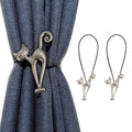 2 Pcs Magnetic Curtain Tiebacks, Holdback Strong Magnet Curtain Clips Rope No Drilling Curtain Holder Buckle (Cat Style)