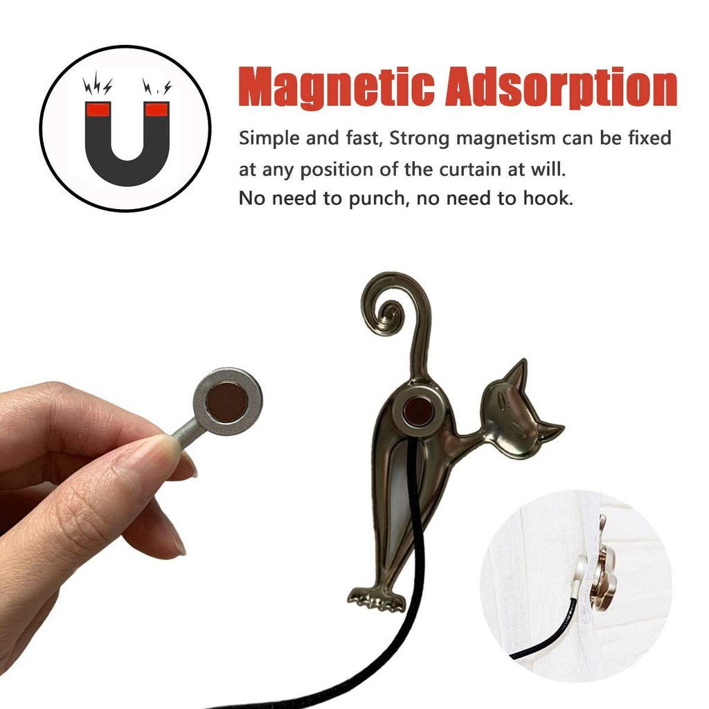 2 Pcs Magnetic Curtain Tiebacks, Holdback Strong Magnet Curtain Clips Rope No Drilling Curtain Holder Buckle (Cat Style)
