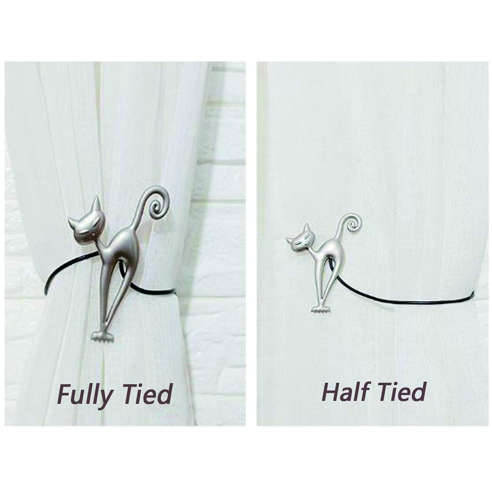 2 Pcs Magnetic Curtain Tiebacks, Holdback Strong Magnet Curtain Clips Rope No Drilling Curtain Holder Buckle (Cat Style)
