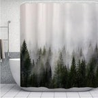 Shower curtain popular, dense fog forest, distant mountains,  digital printing, multi specification decorative curtain