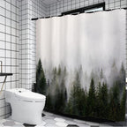 Shower curtain popular, dense fog forest, distant mountains,  digital printing, multi specification decorative curtain