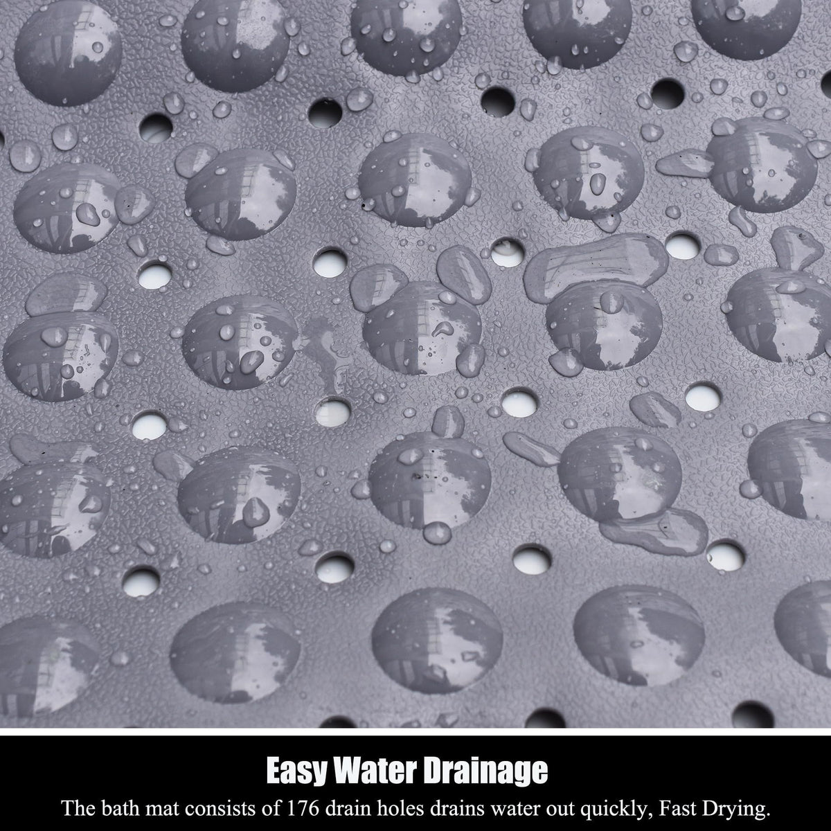 Machine Washable Shower Mats with Suction Cups and Drain Holes, Bath Tub Mats for Bathroom Non Slip, Grey