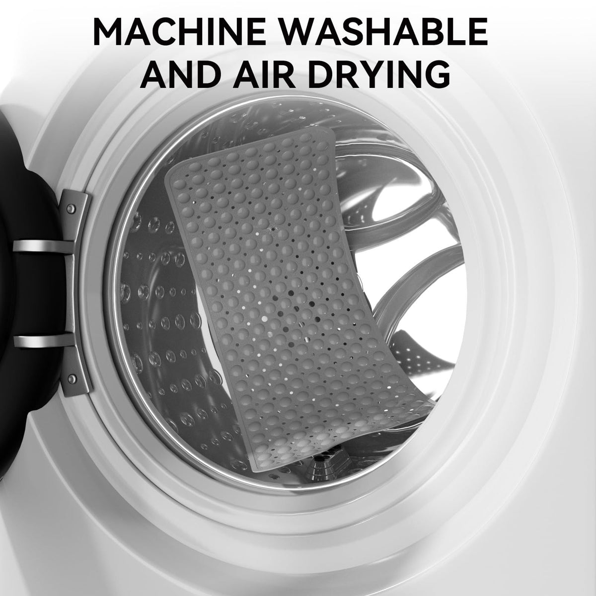 Machine Washable Shower Mats with Suction Cups and Drain Holes, Bath Tub Mats for Bathroom Non Slip, Grey