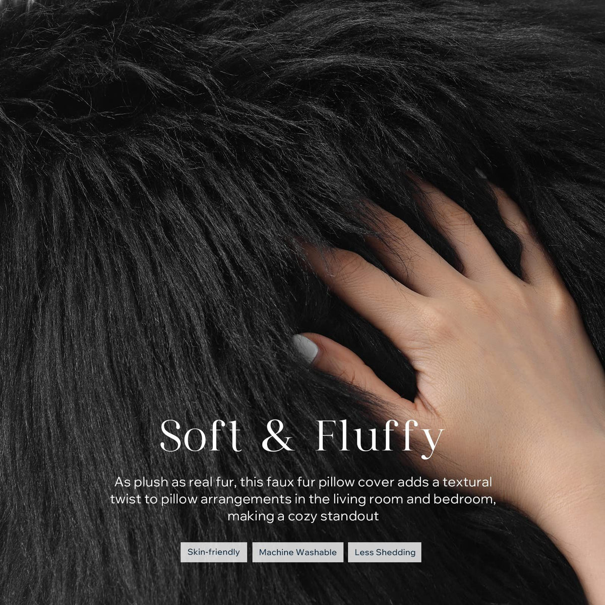 2 pcs Faux Fur Pillow Cover Fluffy Throw Pillow Mongolian Luxury Fuzzy Pillow Case Cushion Cover for Bedroom and Couch