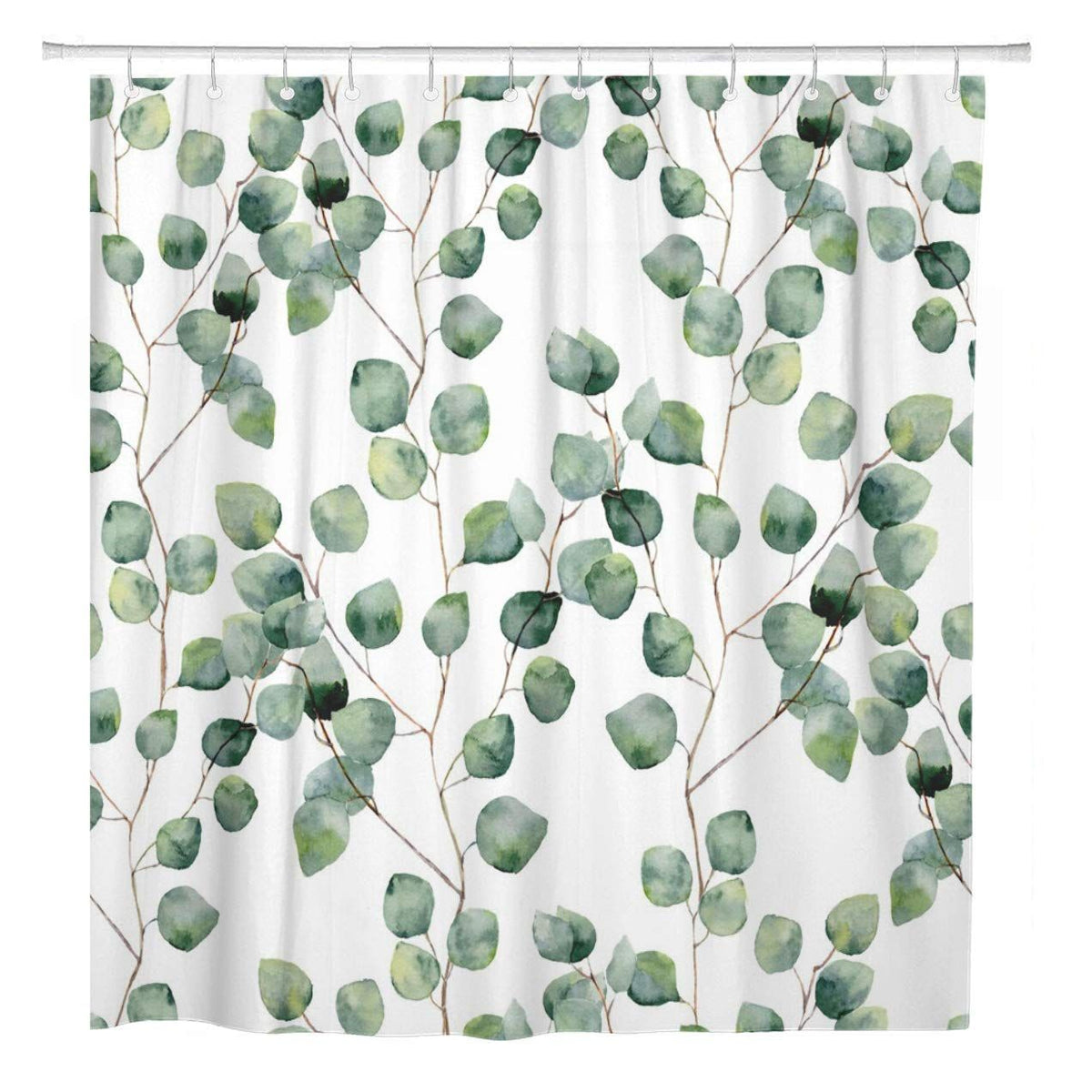 Shower Curtain Watercolor Green Floral Eucalyptus Round Leaves Pattern Branches Home Bathroom Decor Polyester Fabric 180x180cm
