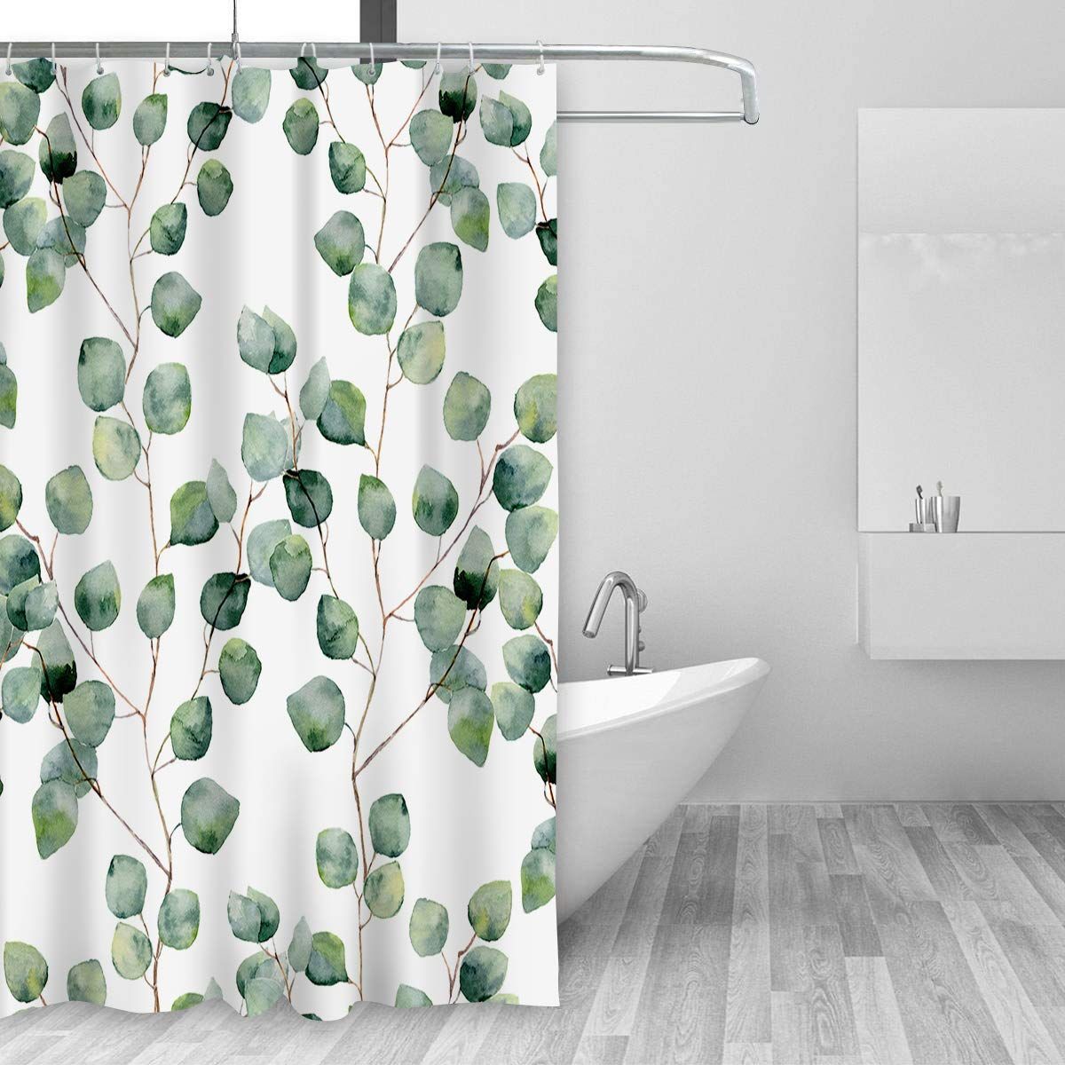 Shower Curtain Watercolor Green Floral Eucalyptus Round Leaves Pattern Branches Home Bathroom Decor Polyester Fabric 180x180cm