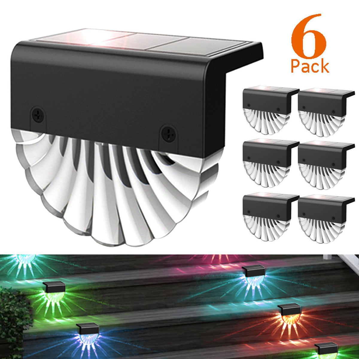 Solar Deck Lights [6 Packs] Waterproof Solar Fence Lights Dusk to Dawn Step Lights Outdoor Decor / 7 Color Changing Modes