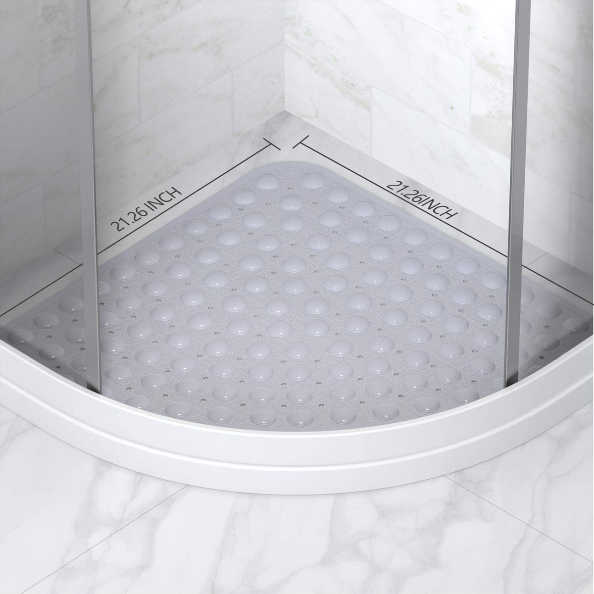 Corner Shower Mat Non Slip - 21x21 Inch Small Triangle Bath Mat for Corner Shower, Quadrant Shower Stall Mat, Anti Slip