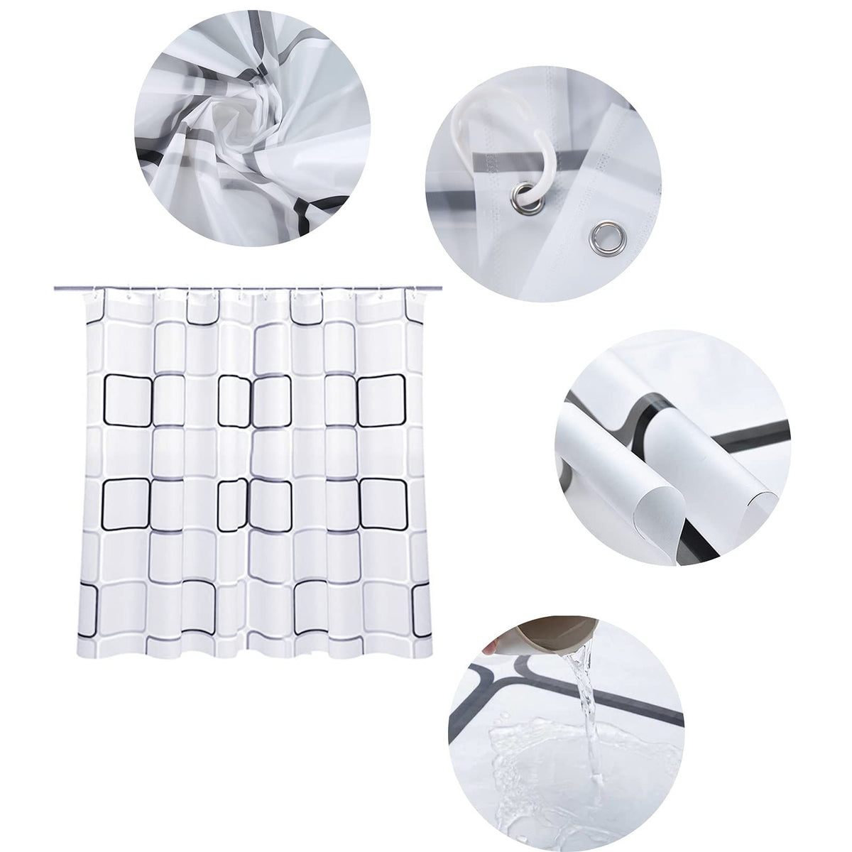 Shower Curtains for Bathroom,Black White Lattice Plastic Shower Curtains for Bathroom Decor, Waterproof Clear Shower