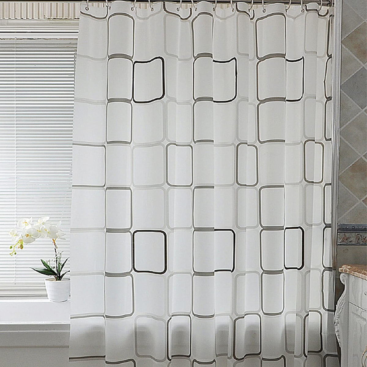 Shower Curtains for Bathroom,Black White Lattice Plastic Shower Curtains for Bathroom Decor, Waterproof Clear Shower