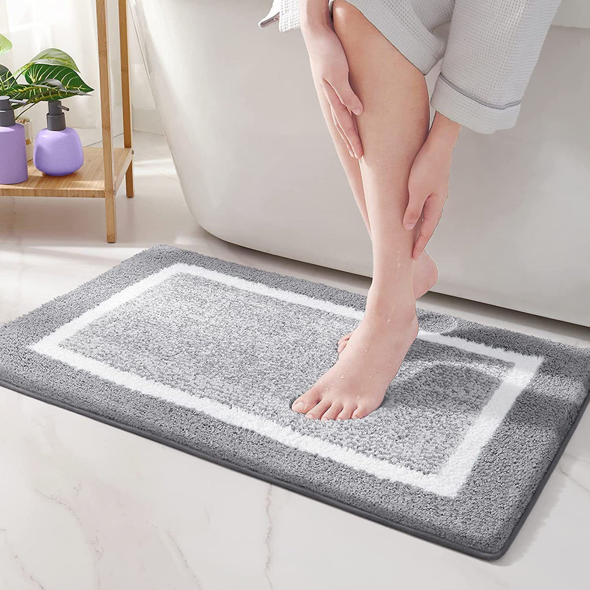Color&Geometry Bath Mats for Bathroom Non Slip, 16"x24" Small Gray Bathroom Rugs, Absorbent, Soft, Washable, Microfiber Bath Mat