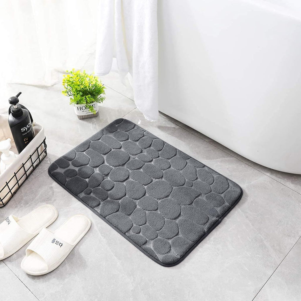 Memory Foam Bath Mat Cobblestone Bathroom Rugs Super Water Absorbent Machine Washable Bath Rugs(Dark Gray)