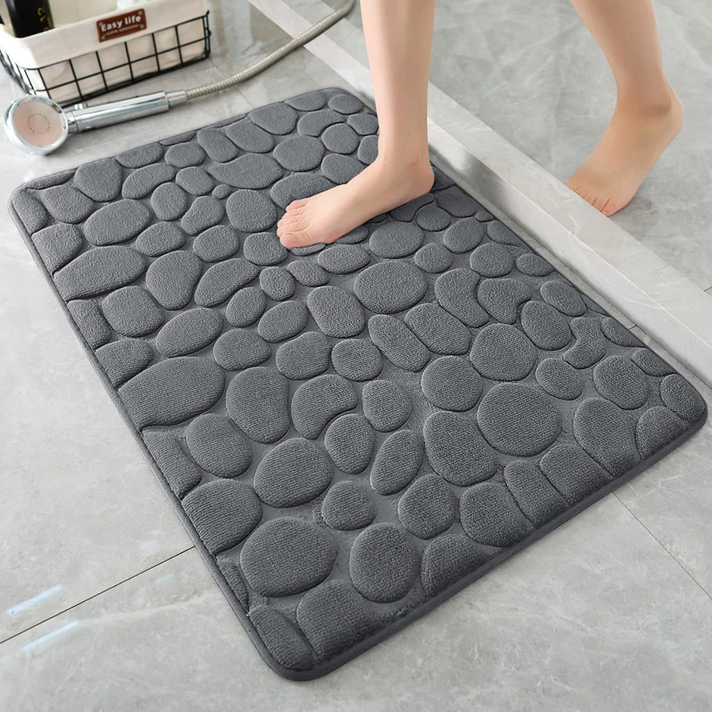 Memory Foam Bath Mat Cobblestone Bathroom Rugs Super Water Absorbent Machine Washable Bath Rugs(Dark Gray)