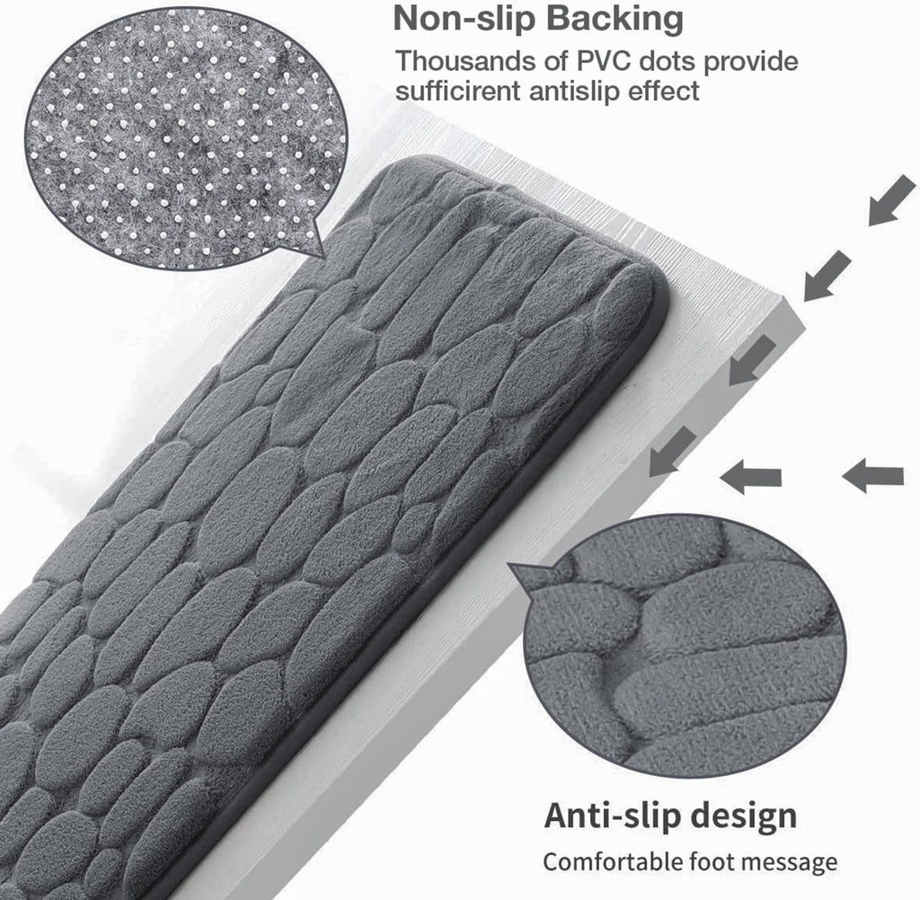 Memory Foam Bath Mat Cobblestone Bathroom Rugs Super Water Absorbent Machine Washable Bath Rugs(Dark Gray)