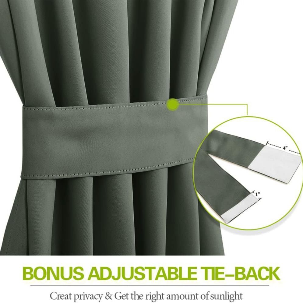 Blackout French Door Curtain Panel - Blackout Door Curtain Solid Drapery with Tiebacks - 1 Panel 25 x L40