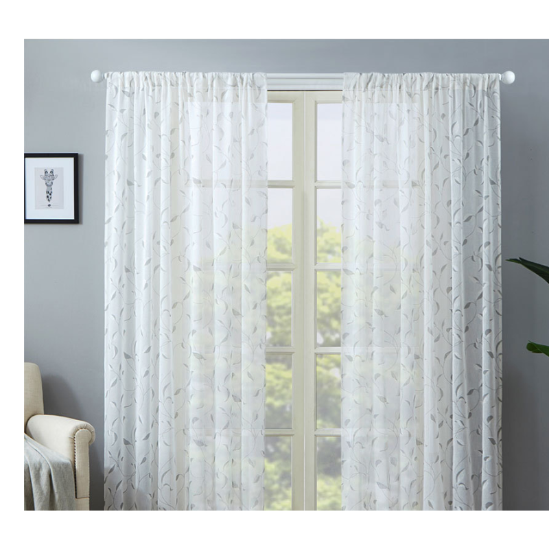 White French Door Curtains Leaf Print Semi-Sheer Half Door Curtain Panels for Back Front Glass Door Window