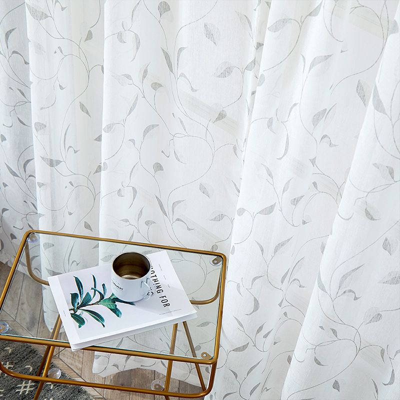 White French Door Curtains Leaf Print Semi-Sheer Half Door Curtain Panels for Back Front Glass Door Window