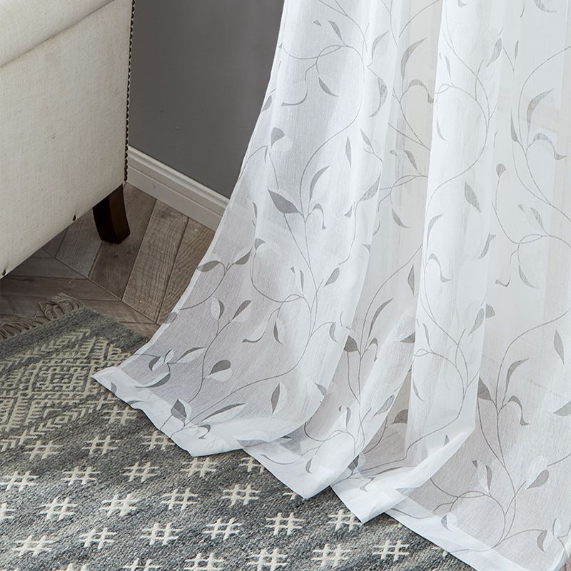 White French Door Curtains Leaf Print Semi-Sheer Half Door Curtain Panels for Back Front Glass Door Window