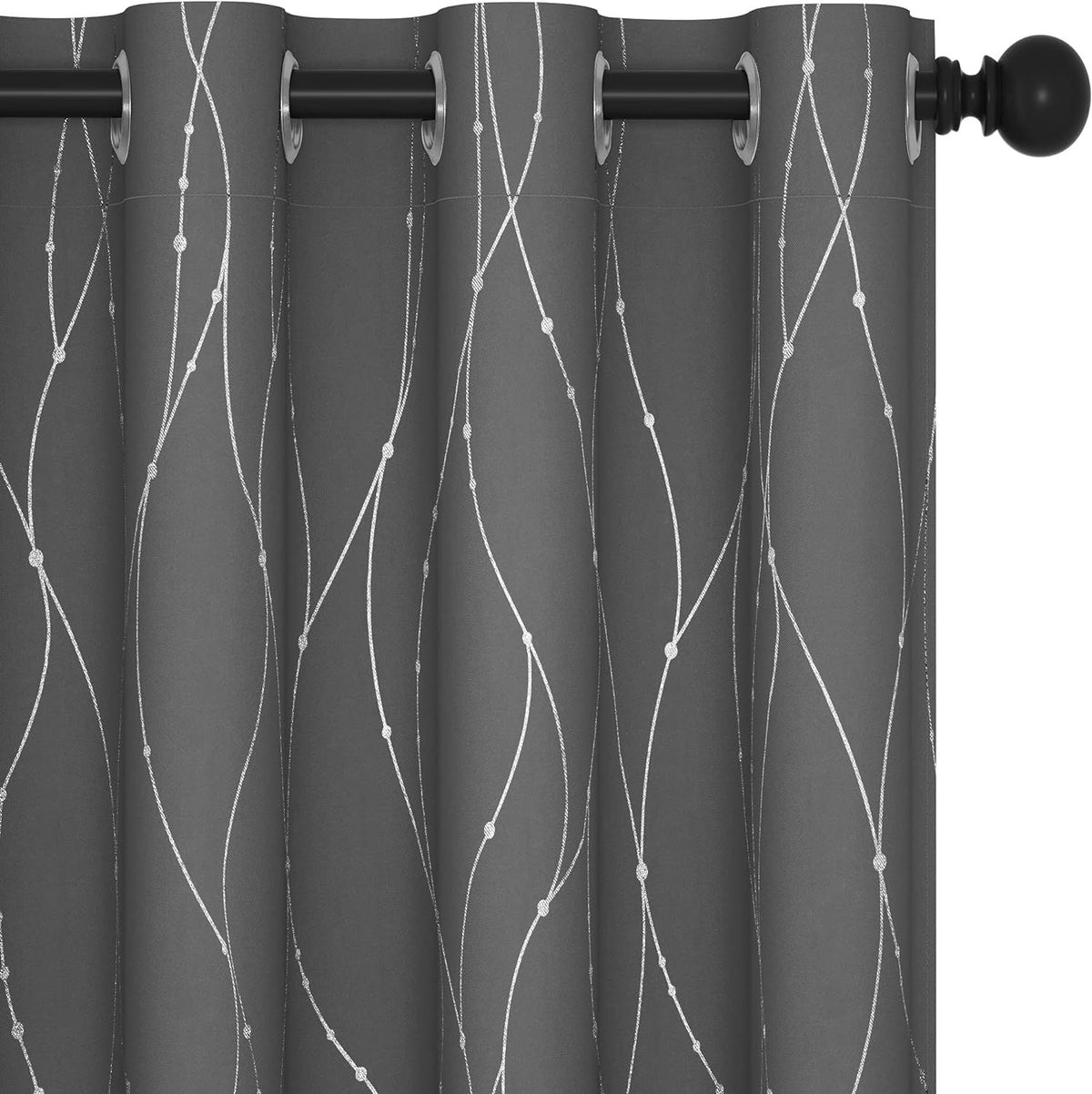 Black Blackout Curtains for Living Room- Grommet Pattern Curtains with Wave Dots and Line (52 x 84 Inch,2 Panels)