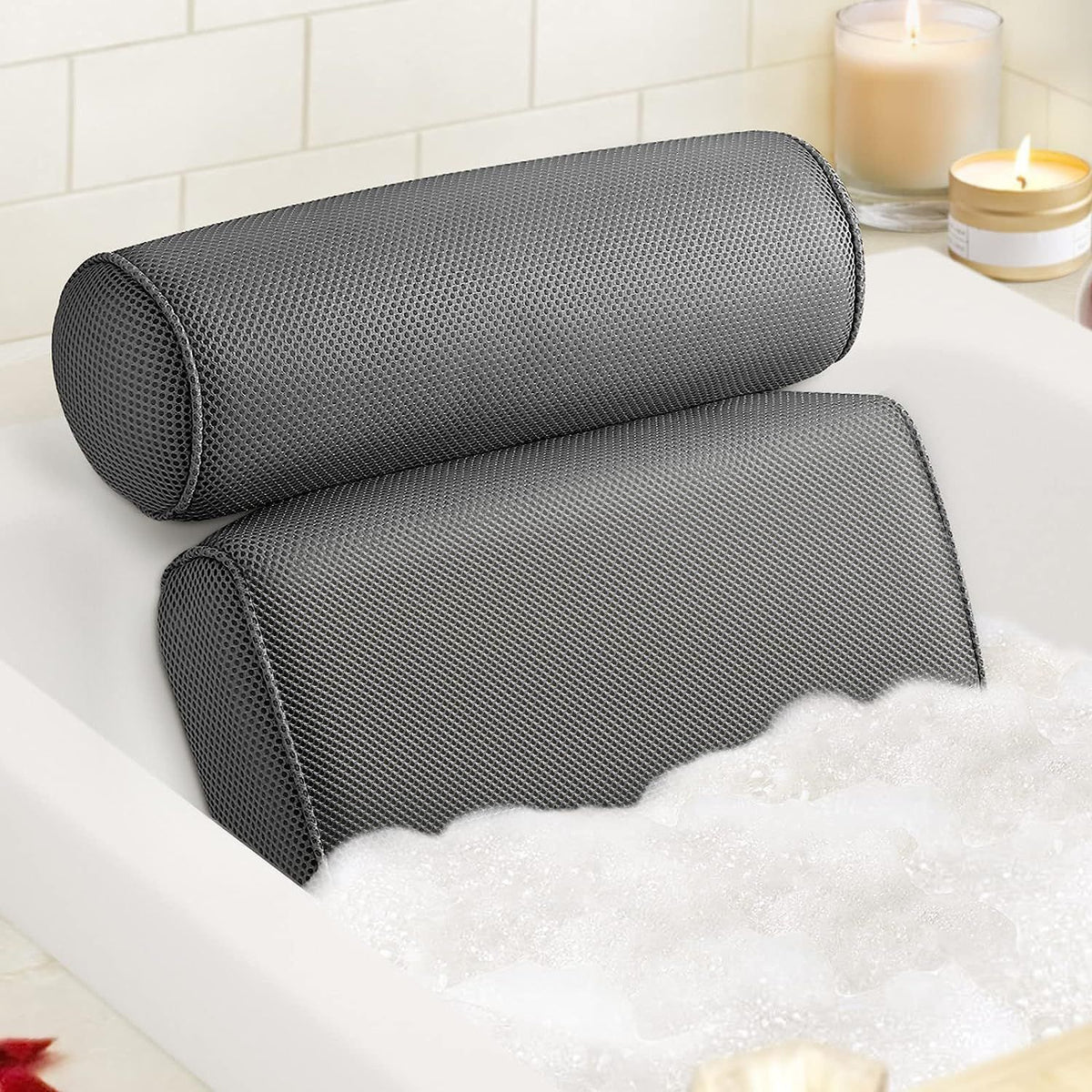 14.5x12.5 inch, Extra Comfortable Bathtub Pillow Bath Accessories for Head,Neck and Back Support, Soft Spa tub Pillow Grey