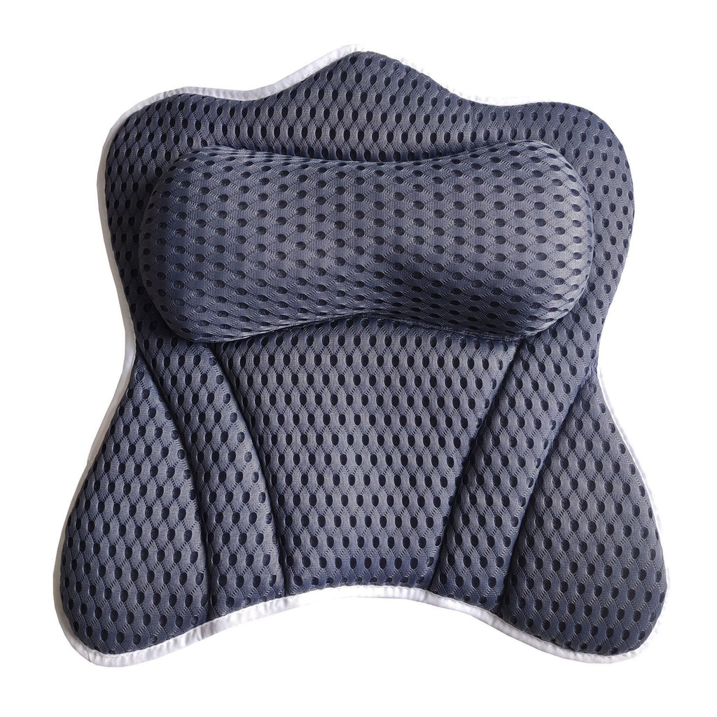 Bath Pillow for Tub Neck Back Support: 4D Air Mesh and Non-Slip Suction Cups Soft Bathtub Pillows , Grey