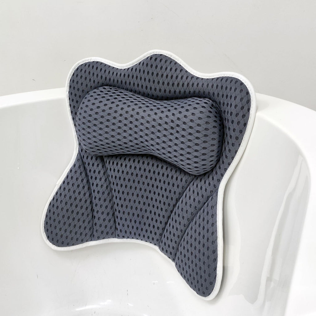 Bath Pillow for Tub Neck Back Support: 4D Air Mesh and Non-Slip Suction Cups Soft Bathtub Pillows , Grey