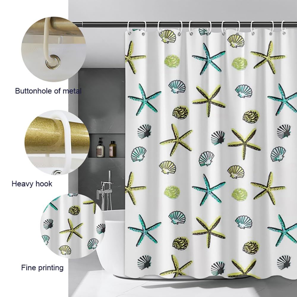 Waterproof Thickening Shower Curtain White Floral Vine Shower Curtain Bathroom Curtain partition Curtain (Starfish)