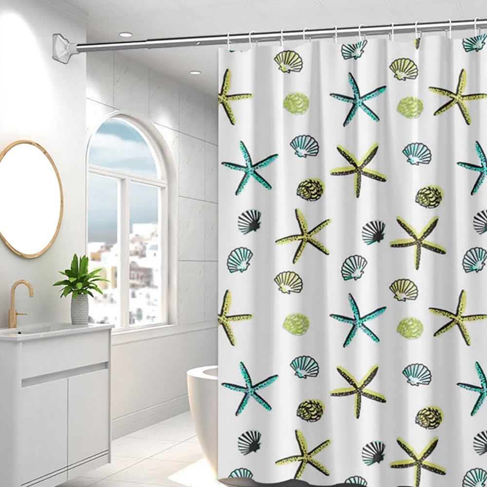 Waterproof Thickening Shower Curtain White Floral Vine Shower Curtain Bathroom Curtain partition Curtain (Starfish)
