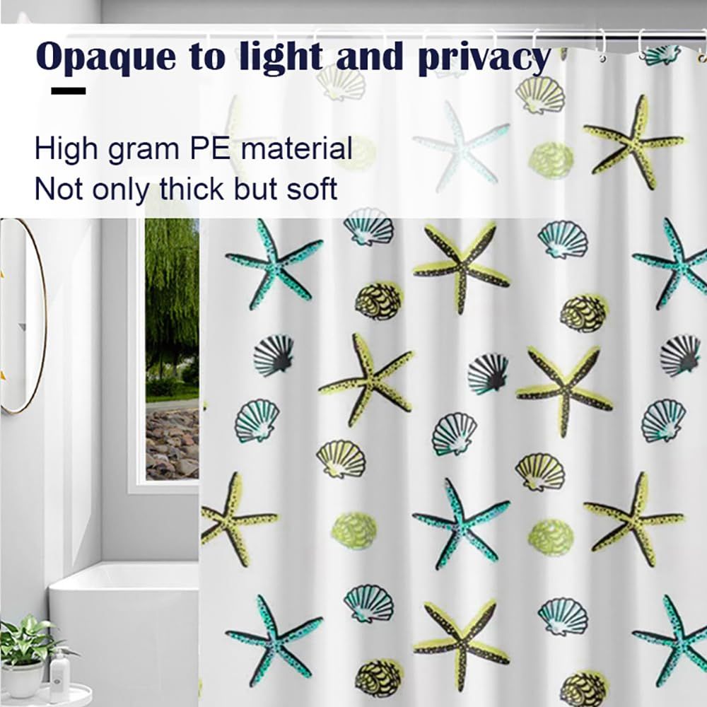 Waterproof Thickening Shower Curtain White Floral Vine Shower Curtain Bathroom Curtain partition Curtain (Starfish)