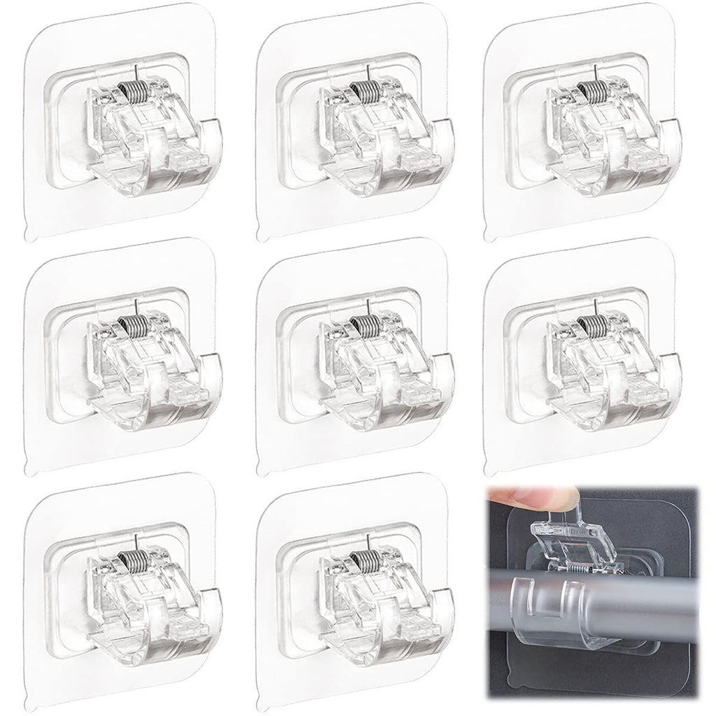 Curtain Rod Bracket No Drilling 8pcs, Self Adhesive Curtain Rod Brackets, Nail Free Adjustable Drapery (Transparent)