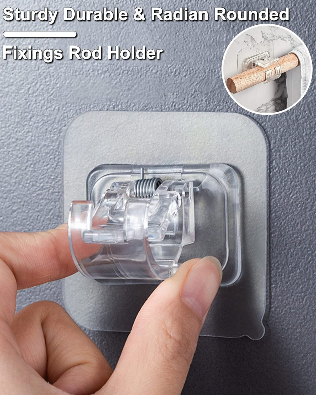 Curtain Rod Bracket No Drilling 8pcs, Self Adhesive Curtain Rod Brackets, Nail Free Adjustable Drapery (Transparent)