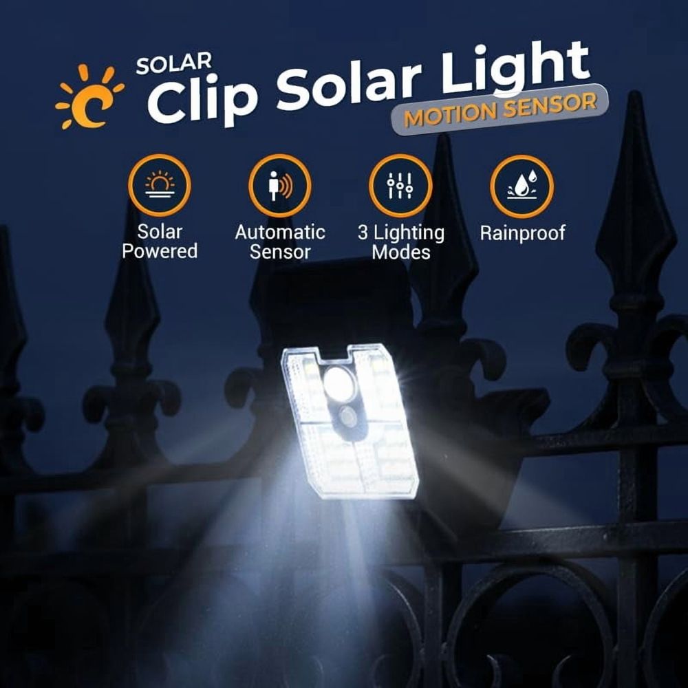 New USB & Solar Powered Motion Sensor Clip Lights, Clip On Solar Motion Lights Outdoor, Waterproof Portable for Fence Patio Garage Camping Yard