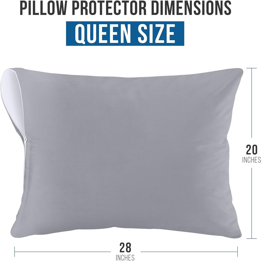 Waterproof Pillow Protector Zippered (4 ) Queen Grey – Bed Bug Proof Pillow Encasement 20 x 28 Inches