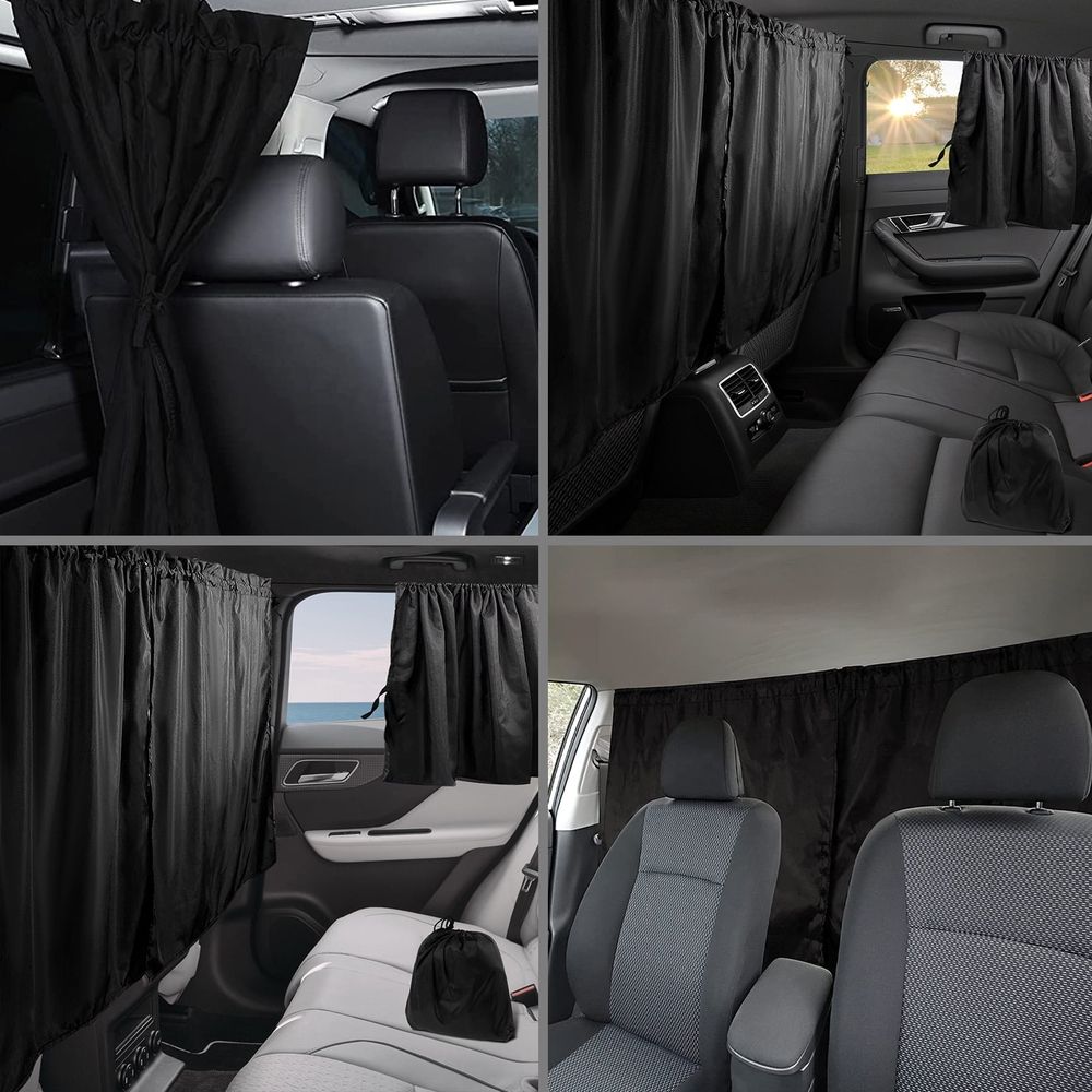 Car Privacy Curtains Universal Divider Curtain Between Rear Seat Auto Blackout Sun Shades Side Window Covers Accessories for Travel Camping Nap Sleeping