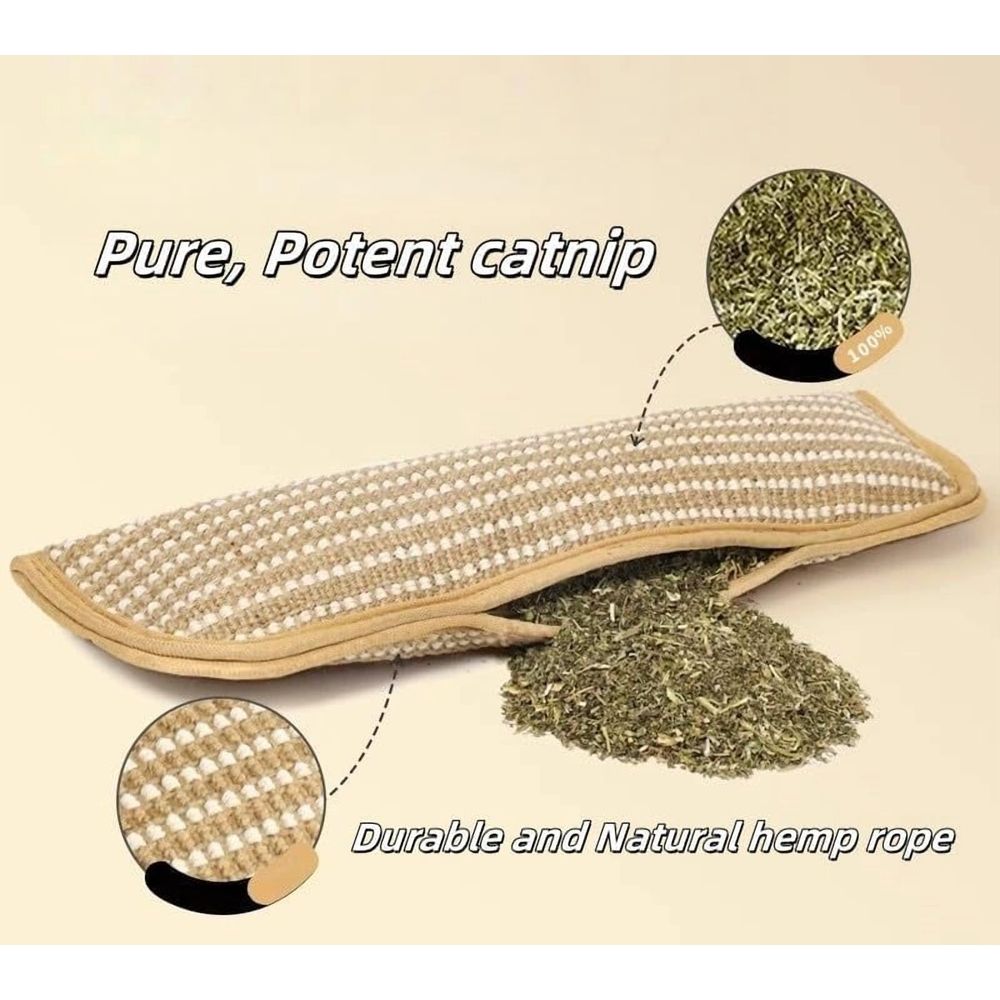 Pillow, Premium Catnip-Infused Pillow with Dual Hemp Rope, Sisal Scratching & Bite-Resistant Design for Teething, Play & Cat Anxiety Relief