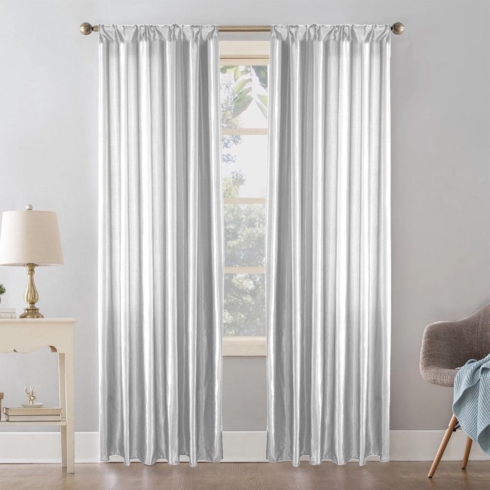 Satin Curtains for Living Room & Bedroom | Extra Large Window Panels 100x250cm | Polyester Sheer Drapes in White, Coffee, Sky Blue, Pink, Green | Decorative Window Screens for Home Decor